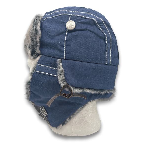 Denim Style Aviator Hat Supple Faux Fur Winter Ski Trooper Trapper Ear Flap Cap - Picture 8 of 9